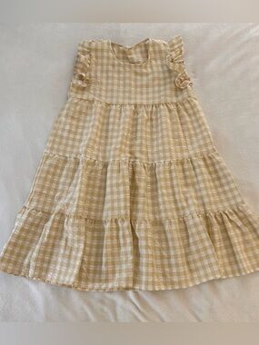 Gingham Dress - Light Tan & White